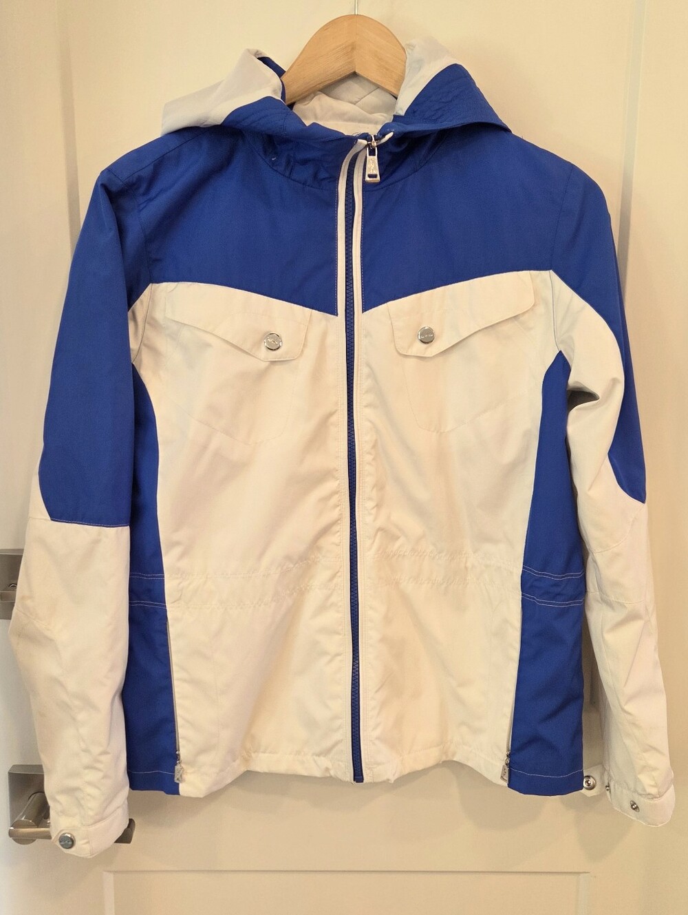Ralph Lauren Active L-RL Blue White Hooded Windbreaker Jacket PM Preppy Coastal
